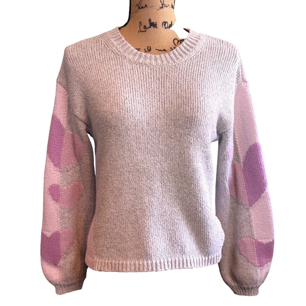 Splendid Womens Hearts Wool Alpaca Knit Soft Girl Pullover Sweater Grey Lilac XS